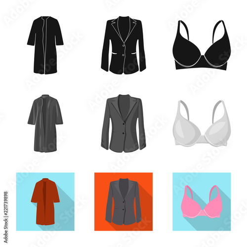 Vector illustration of woman and clothing symbol. Collection of woman and wear vector icon for stock.