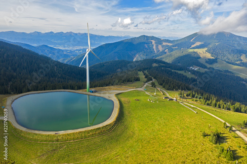 Drone view on a mountain lake at the Salzstiegl in Austria photo