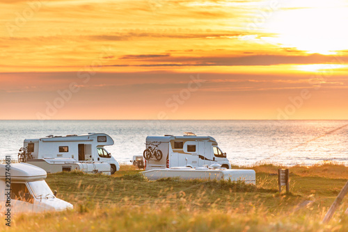 Tablou pe pânză Recreational vehicle at sunset Norway, Europe