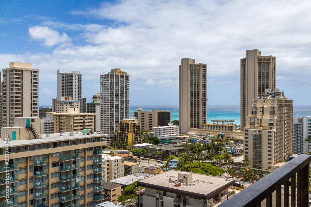 Honolulu city skyline and view of Ocean