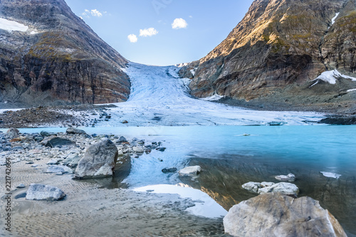 Melting Steindalsbreen Glacier in North Norway in The Lyngen Alps near The Tromso City - tourist attractions in Scandinavia