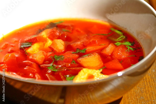 Russian Red-beet Soup Borscht . A vegetable soup