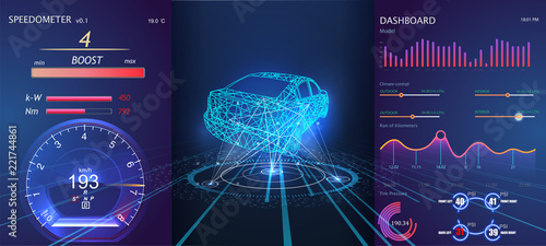 	 Futuristic user interface. HUD UI. Abstract virtual graphic touch user interface. Cars infographic. Vector science abstract. Vector illustration.