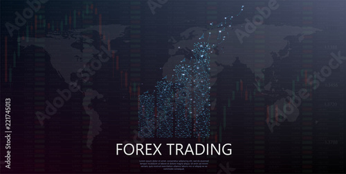 	 Abstract financial chart with uptrend line graph and bar chart on blue color background.Low poly blue