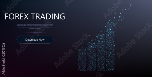 	 Abstract financial chart with uptrend line graph and bar chart on blue color background.Low poly blue