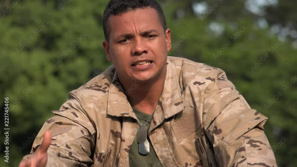 Angry Irate Hispanic Male Soldier Wearing Camo Angry Irate Hispanic Male Soldier Wearing Camo