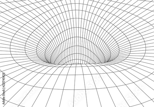 Tunnel or wormhole. Digital 3d wireframe tunnel. 3D tunnel grid. Network cyber technology. Surrealism. Background abstract vector image. 3D illustration tunnel