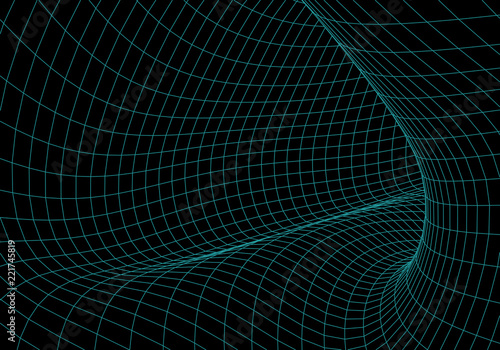 Tunnel or wormhole. Digital 3d wireframe tunnel. 3D tunnel grid. Network cyber technology. Surrealism. Background abstract vector image. 3D illustration tunnel