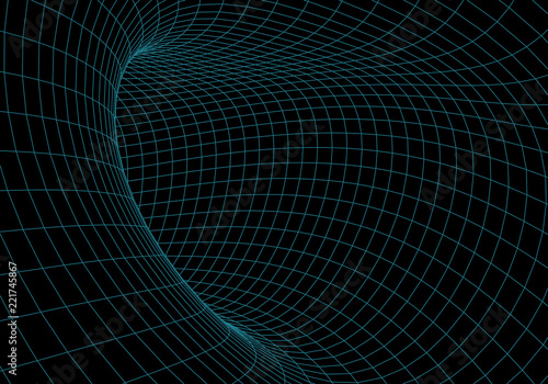 Tunnel or wormhole. Digital 3d wireframe tunnel. 3D tunnel grid. Network cyber technology. Surrealism. Background abstract vector image. 3D illustration tunnel