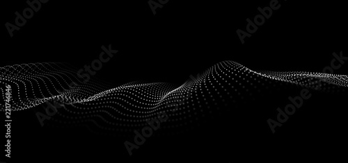 Wave 3d. Wave of particles. Futuristic point wave. Design for poster. Technology vector background. Vector illustration.