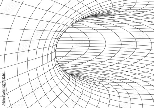 Tunnel or wormhole. Digital 3d wireframe tunnel. 3D tunnel grid. Network cyber technology. Surrealism. Background abstract vector image. 3D illustration tunnel