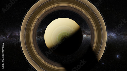 Fototapeta Naklejka Na Ścianę i Meble -  planet Saturn, the sixth planet in the Solar System, top view with Milky Way