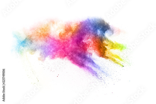 proszek streszczenie tło ikona. Kolorowy prochowy wybuch na białym tle. Barwna chmura. Wybucha kolorowy pył. Maluj Holi.