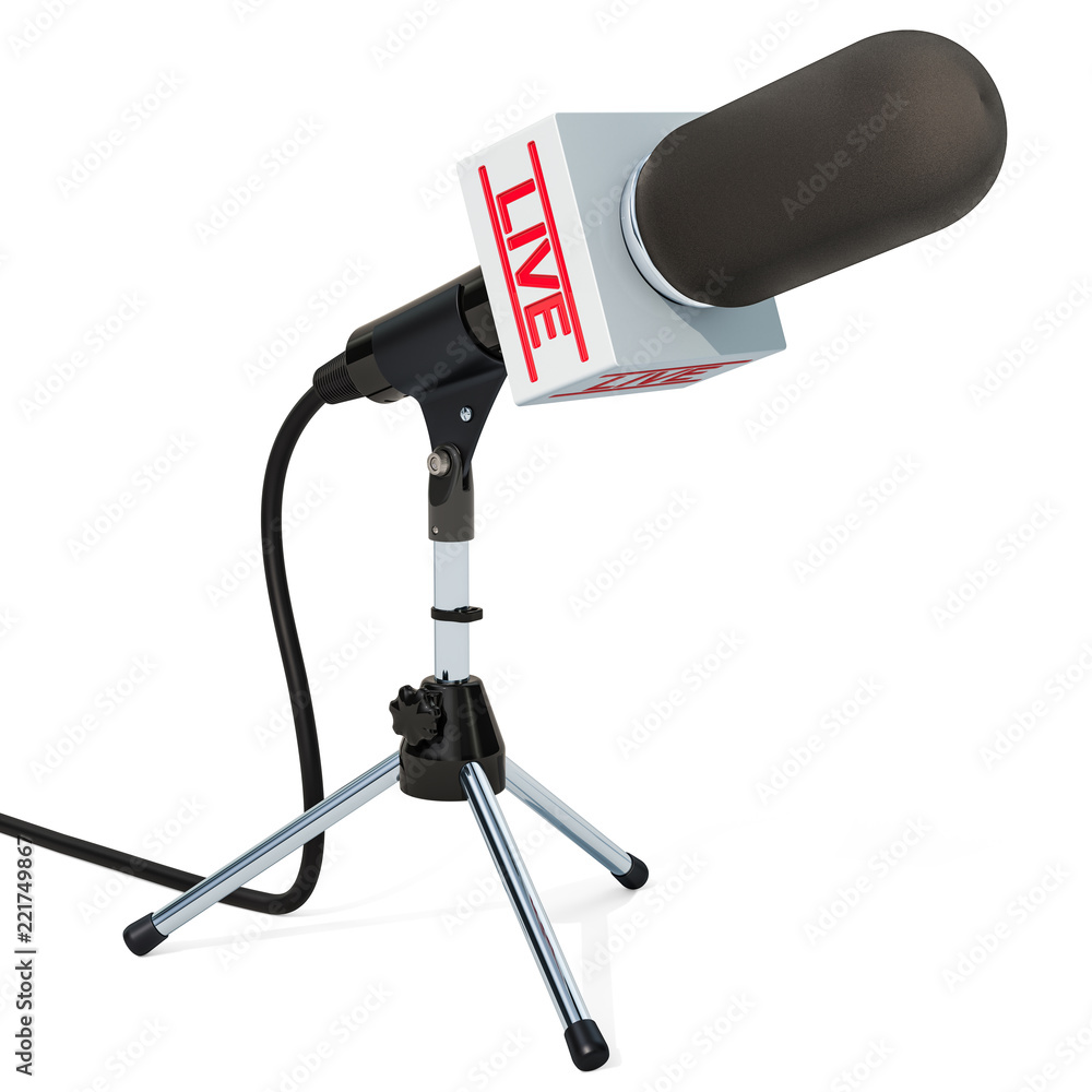 Microphone Live on the stand, 3D rendering Microphone Live on the stand, 3D rendering