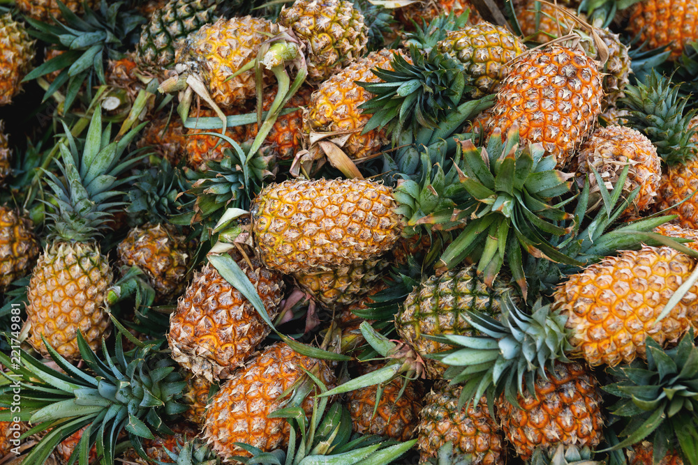 Background with a heap of ripe pineapples Background with a heap of ripe pineapples