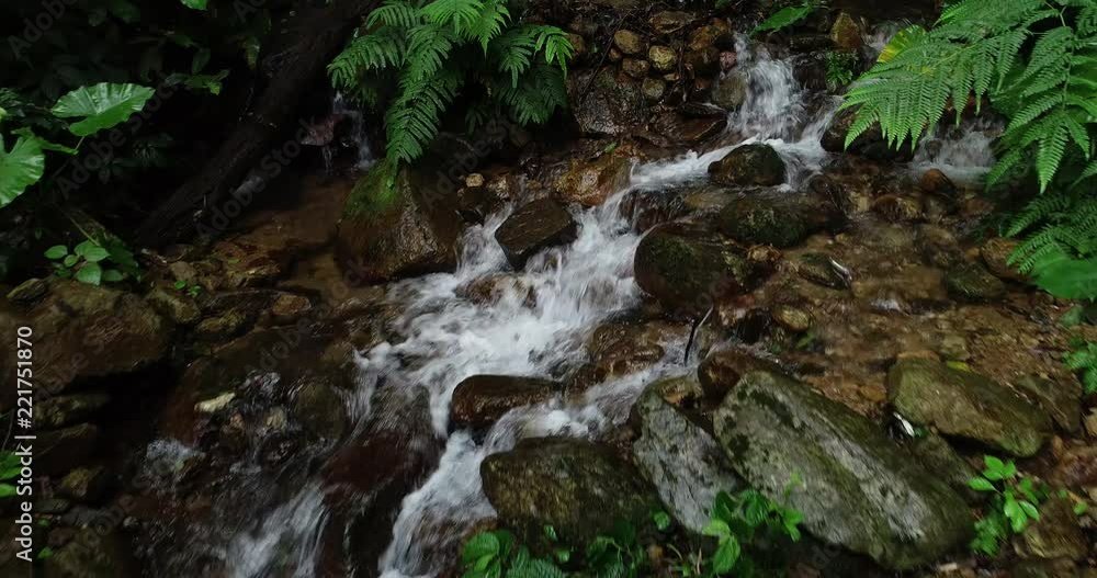 Aerial View of small Waterfall in the Tropical Rainforest Mountains Aerial View of small Waterfall in the Tropical Rainforest Mountains