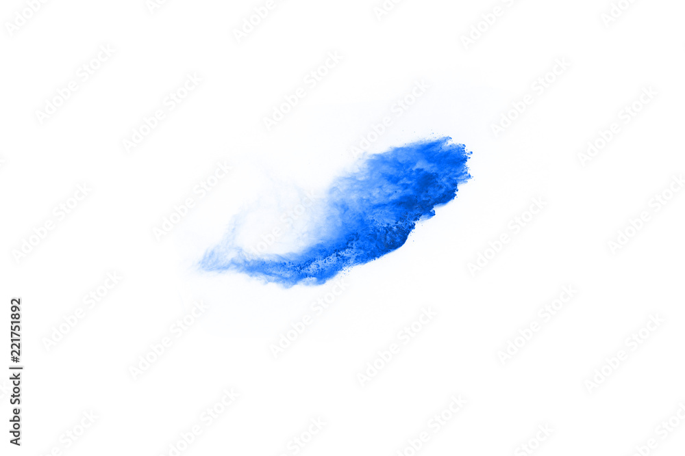 Blue powder explosion on white background. Colored cloud. Colorful dust explode. Paint Holi. Blue powder explosion on white background. Colored cloud. Colorful dust explode. Paint Holi.