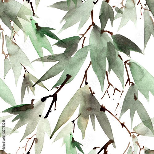 zielone-liscie-bambusa-malowane-akwarela
