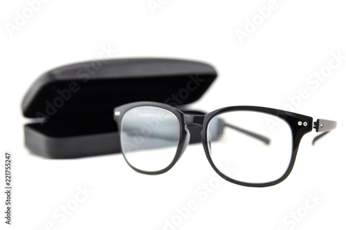 glasses and case on a white background