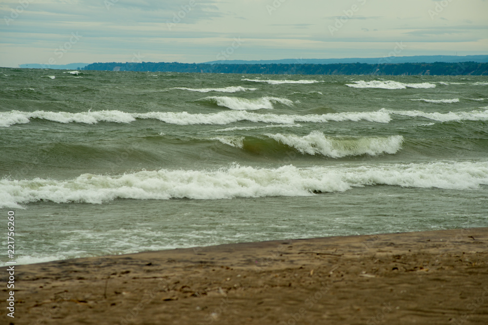 Waves crashing on the shore of Lake Erie