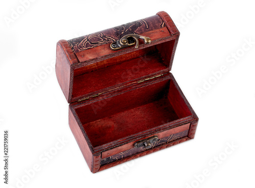 Treasure chest with many bank notes. Wooden chest. Treasure. Casket