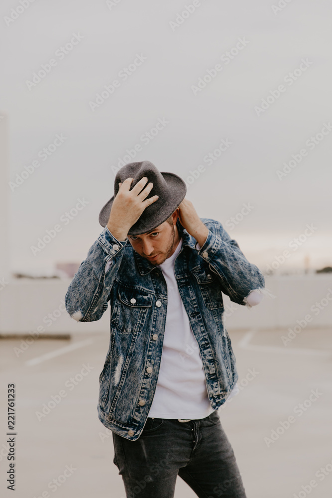Brunette Boy Jeans Jacket Poses Outside Stock Photo 669223402 | Shutterstock
