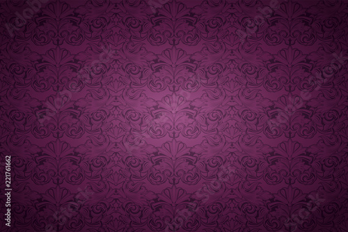 violet, marsala, purple vintage background , royal with classic Baroque pattern, Rococo with darkened edges background(card, invitation, banner). horizontal format photo