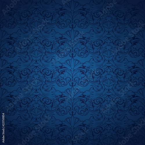 blue vintage background , royal with classic Baroque pattern, Rococo with darkened edges background(card, invitation, banner). Square format