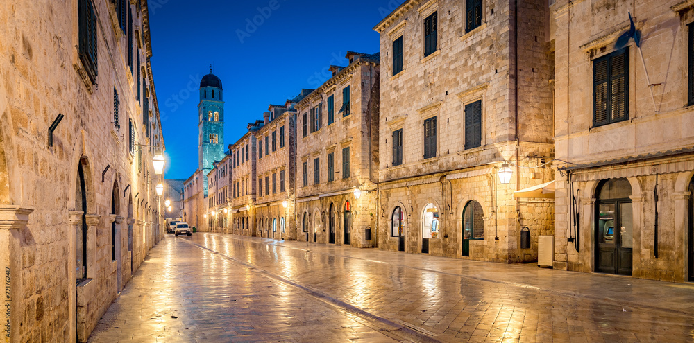 Old town of Dubrovnik at twilight, Dalmatia, Croatia
