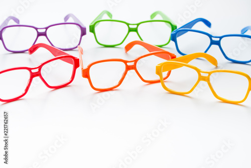 Multicolor eye glasses frames isolated on white background