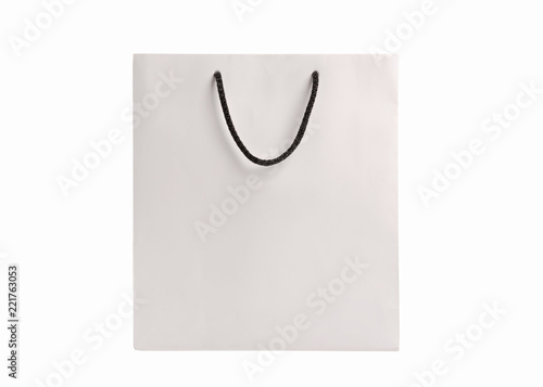 White paper bag isolated on white background.