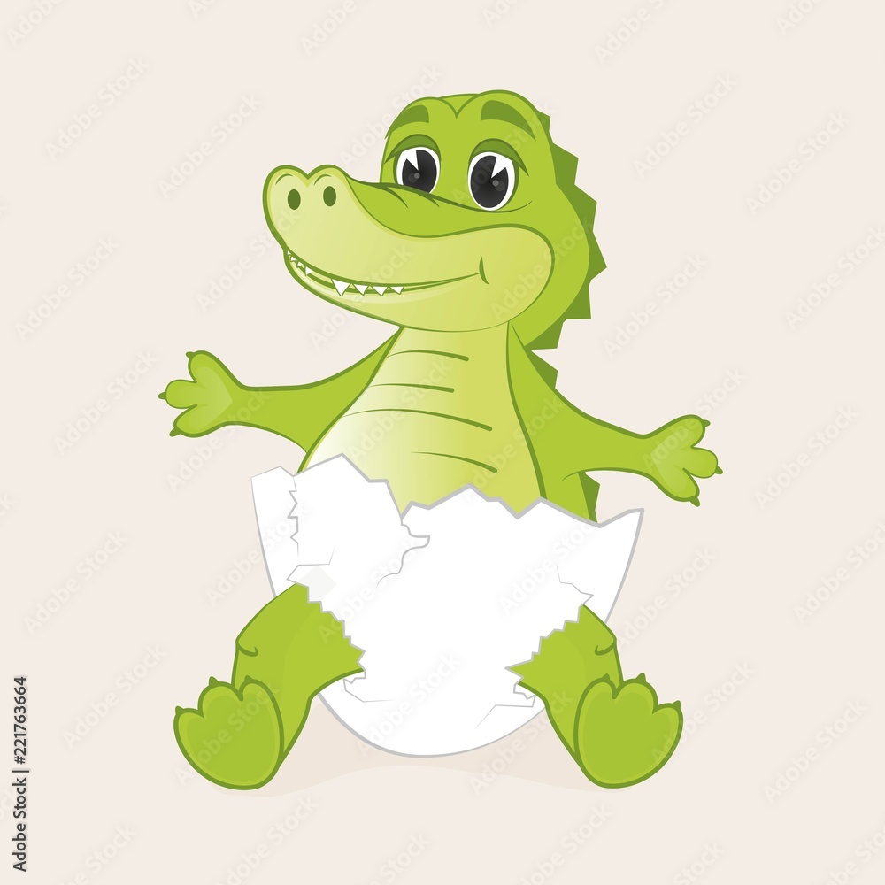 Naklejka premium cute little crocodile hatched from egg