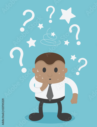 African businessmen are confused in the question and have question marks in the picture.
