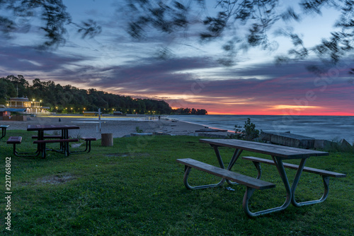 Sunrise at Bradford Beach on Lake Michigan in Milwaukee, Wisconsin