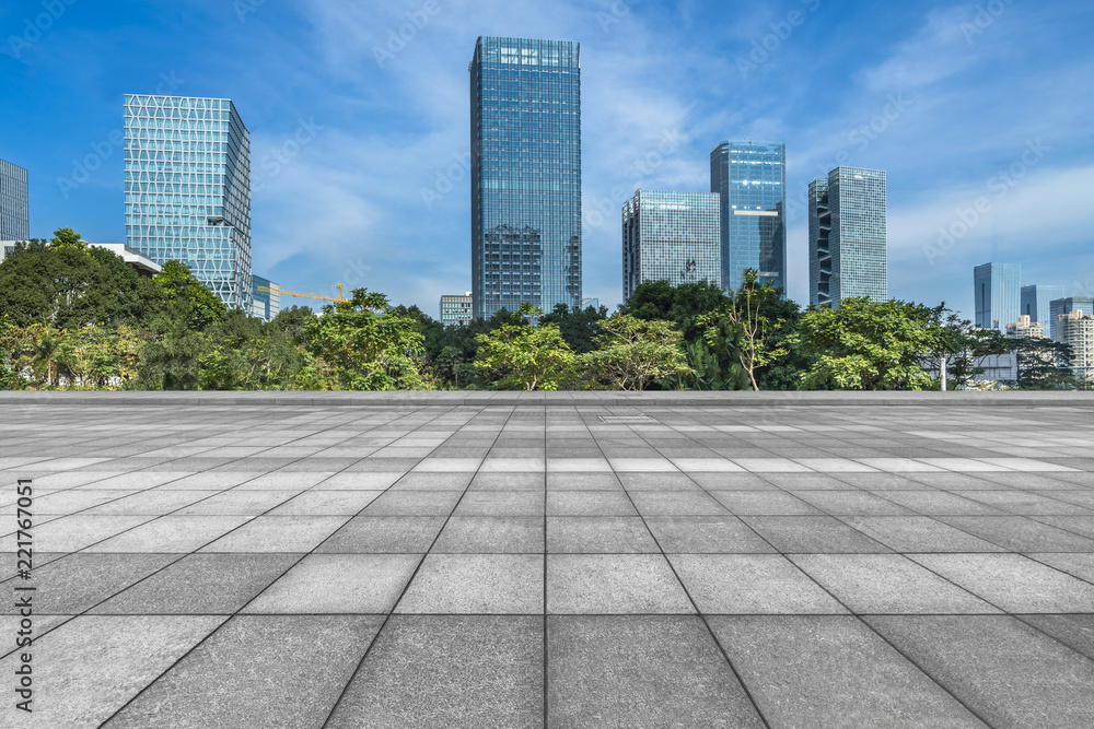 Panoramic skyline and buildings with empty square floor. Panoramic skyline and buildings with empty square floor.