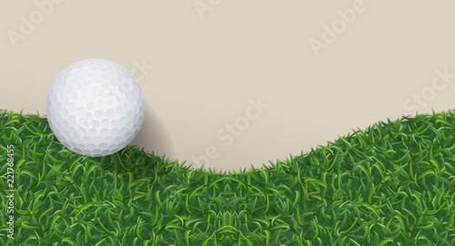 Golf ball with green grass background. Vector.
