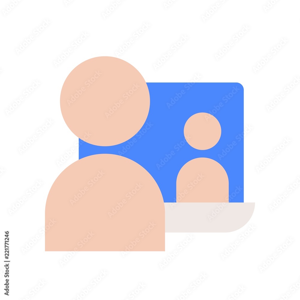 human communication with people on laptop screen, webinar or e-learning concept icon human communication with people on laptop screen, webinar or e-learning concept icon