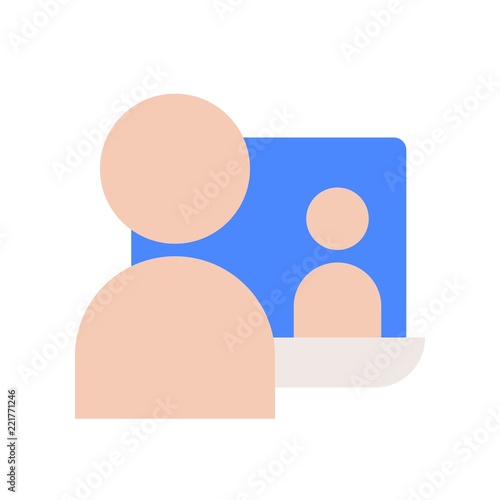 human communication with people on laptop screen, webinar or e-learning concept icon