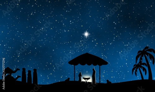 The nativity of Jesus in holy night design background