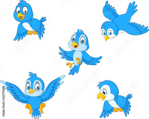 Cartoon blue bird collection set