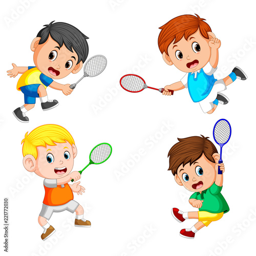 collection of the profesional badminton player with the different posing 
