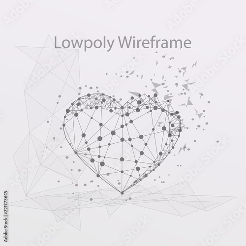 Love heart low poly wire frame.