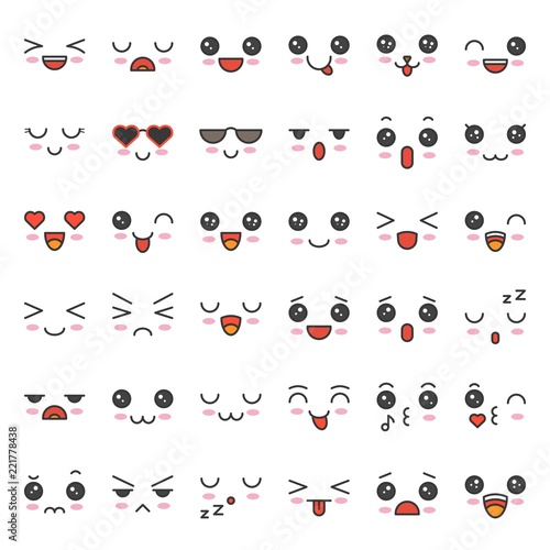 cute emotion face in various expession, editable stroke icon