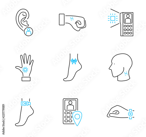Human electronic tagging outline icon collection set vector illustration