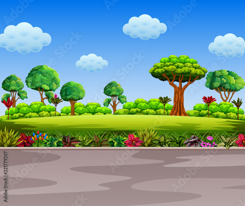 the beautiful garden beside the road 
