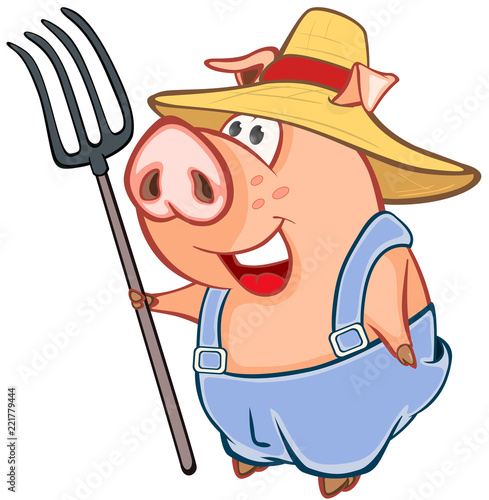  Illustration of a Cute Pig. Cartoon Character 