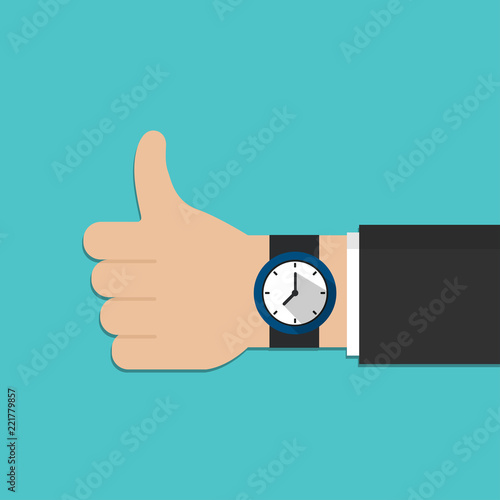Hand with watch, thumbs up vector illustration