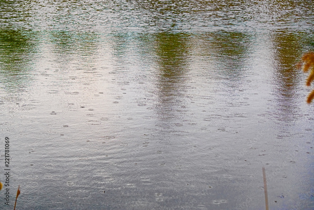The surface of the lake during the rain. The surface of the lake during the rain.