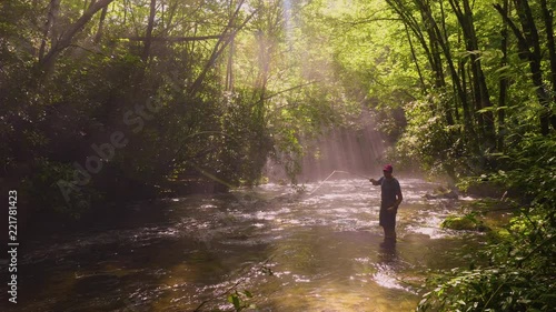 Flying Fishing in Picturesque Mountain Stream