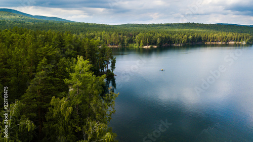 Beautiful pine forest lake landscape